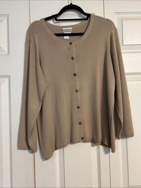COLDWATER CREEK Size X-Large Taupe Nude Button-Front Silk Cotton Knit Cardigan
